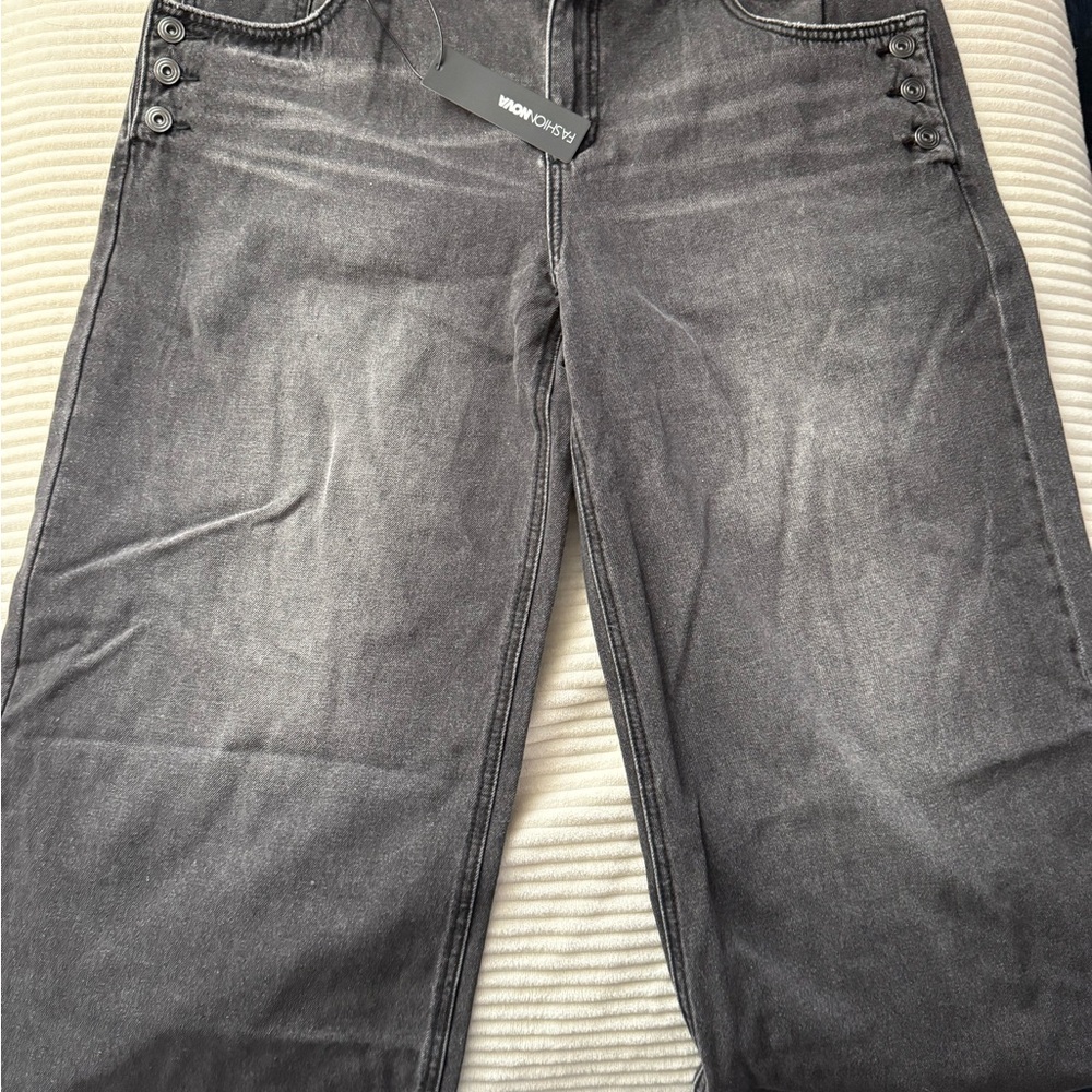 Fashion Nova Dark Gray Wide Leg Jeans